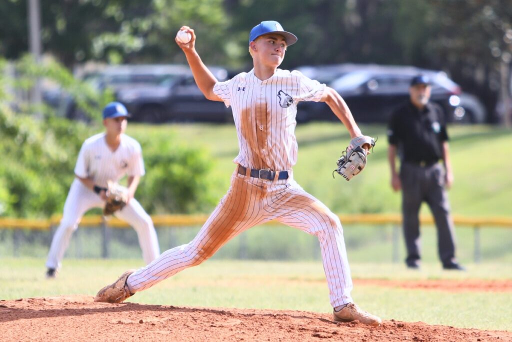 St. Francis Catholic pitcher Sawyer Williams got the start on the mound against Oak Hall in game two of the 1A Regional quarterfinals. Photo by C.J. Gish
