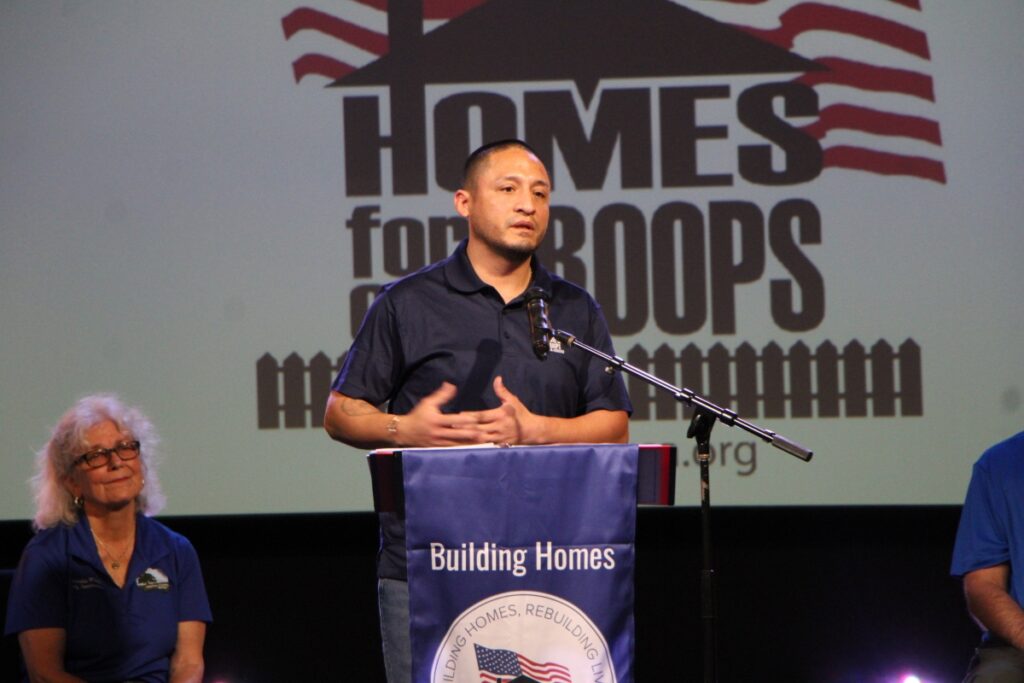 U.S. Army Sgt. Ricardo Perez-Ramos introduced the Rivera's to HFOT and speaks at celebration in Alachua. Photo by Lillian Hamman