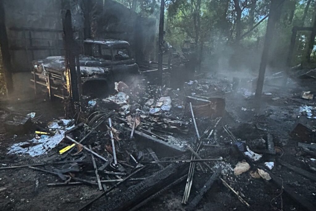 The pole barn contained several vehicles, and the cause of the fire is still under investigation. 