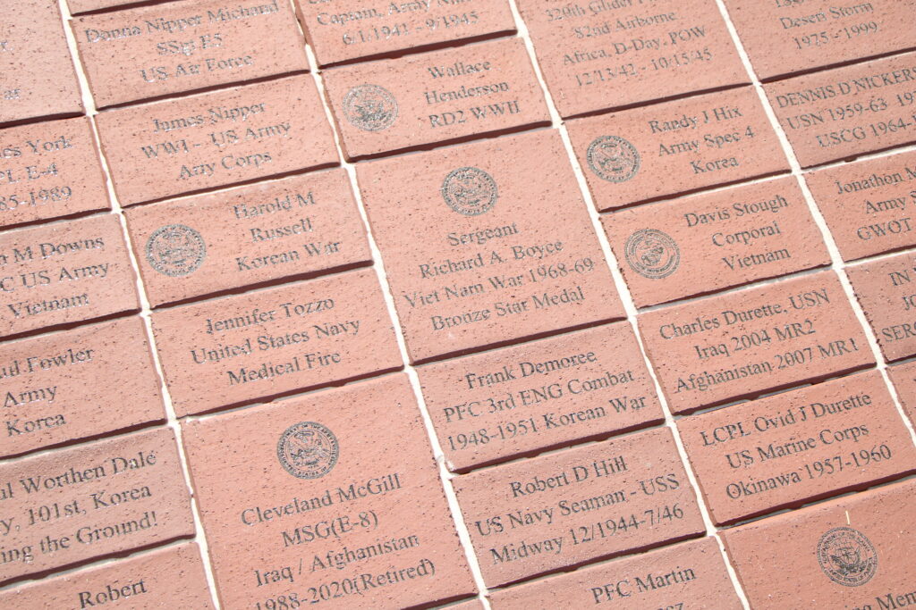 Bricks memorializing veterans past and present.