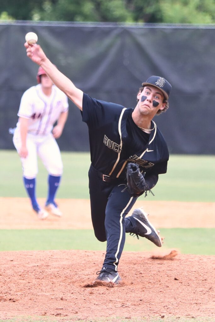 Buchholz pitcher Cohen Lafler (15) started on the mound against Pace in game two of the 6A Region 1 Final. Photo by C.J. Gish