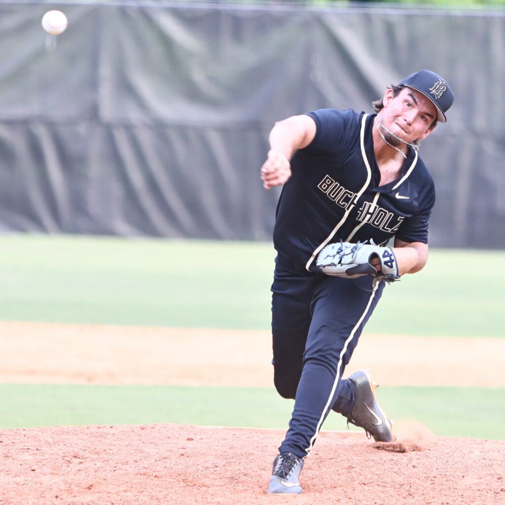Buchholz pitcher Wyatt Clarke entered the game in the fourth inning and picked up the win against Pace in game two of the 6A Region 1 Final. Photo by C.J. Gish
