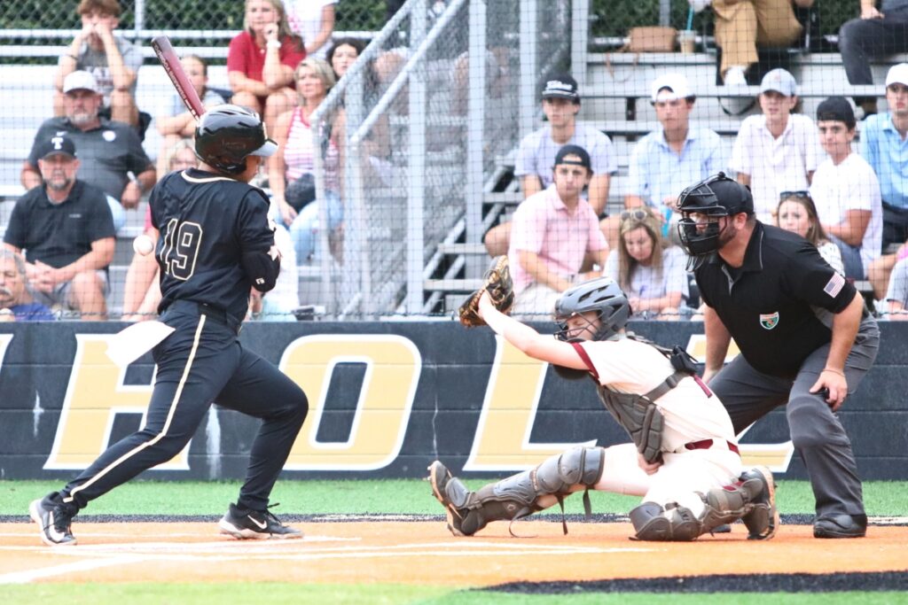 Buchholz's Kai So gets hit by a pitch in the first inning against Tate (Cantonment) in game two of the 6A Region 1 Semifinals. Photo by C.J. Gish