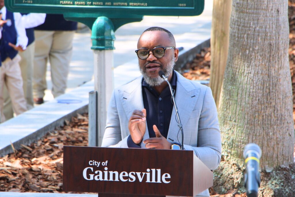 Gainesville Equal Opportunity Director Zeriah Folston speaks at Juneteenth kick-off. Photo by Lillian Hamman