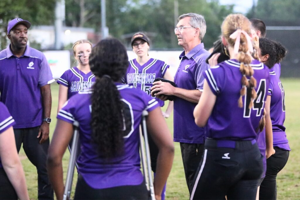 Gainesville coach Chris Chronister talks to the team after a 1-0 win over Springstead (Spring Hill) in the 5A Region 2 Semifinals. Photo by C.J. Gish