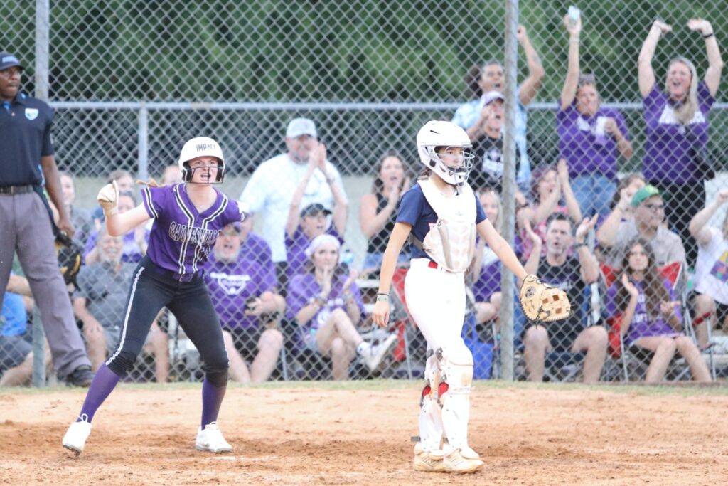 Gainesville's Leanna Bourdage scores on a McKenna O'Sullivan two-out single in the sixth inning against Springstead (Spring Hill) in the 5A Region 2 Semifinals. Photo by C.J. Gish