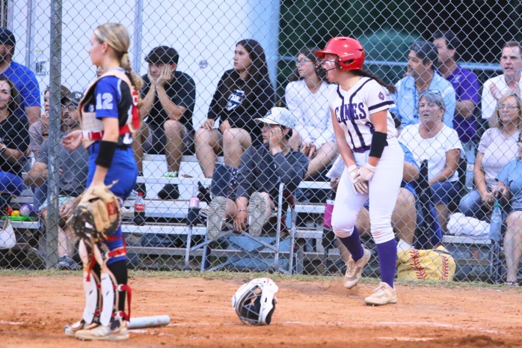 Gainesville's Olivia Lockerman (2) scores the first run of the game in the fifth inning against Belleview in the 5A Region 2 Quarterfinals. Photo by C.J. Gish