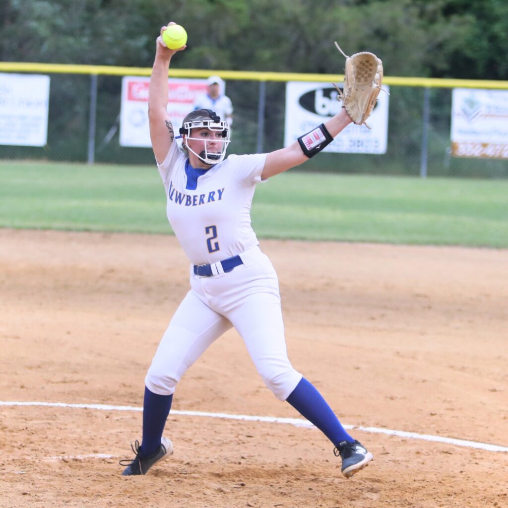 Newberry pitcher Sarah Burns (2) started in the circle gainst Cornerstone Charter Academy (Belle Isle) in the 2A Region 2 Quarterfinals. Photo by C.J. Gish