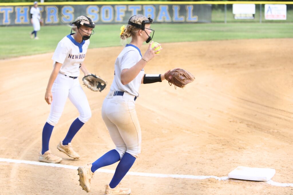 Newberry's Gracie Mattson caught the first out of the game on a pop-up in foul terriroty against Cornerstone Charter Academy (Belle Isle) in the 2A Region 2 Quarterfinals. Photo by C.J. Gish