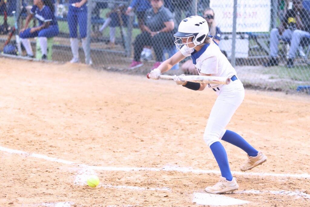 Newberry's Malana Kennard with a first-inning bunt gainst Cornerstone Charter Academy (Belle Isle) in the 2A Region 2 Quarterfinals. Photo by C.J. Gish