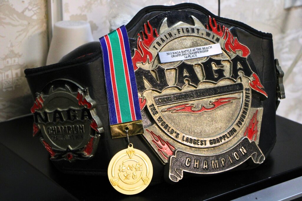 One of Jason Dodd's tournament championship belts. Photo by Lillian Hamman