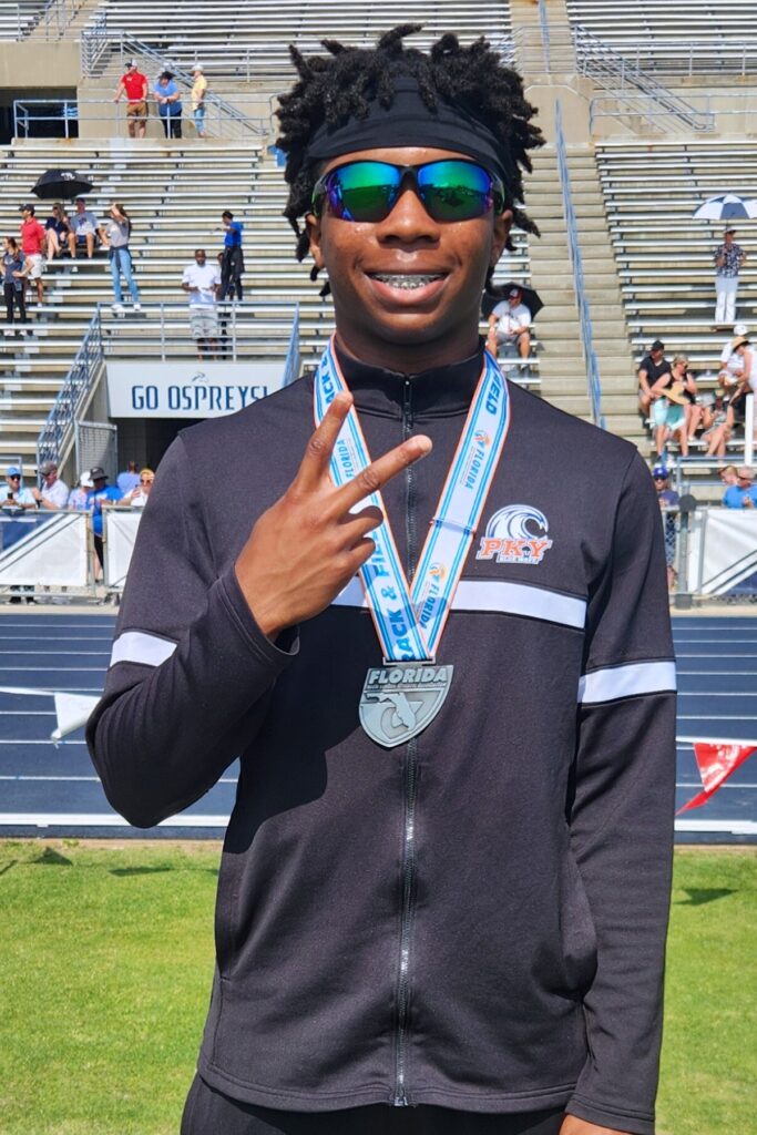 P.K. Yonge's Jeremiah Sallet took seventh in the long jump at the Class 2A Track and Field State Championships on Friday. Photo by Ricky Quintana
