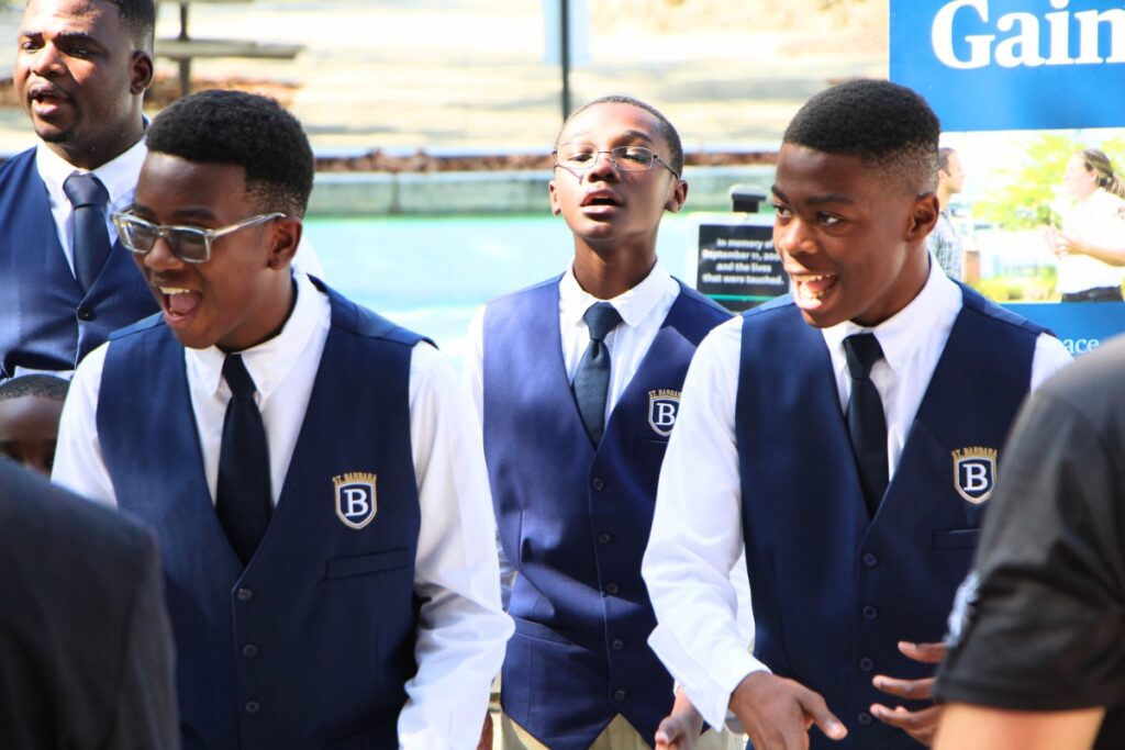 Saint Barbara Leadership students perform at Juneteenth kick-off. Photo by Lillian Hamman