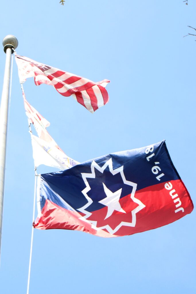 The Juneteenth flag flies in downtown Gainesville. Photo by Lillian Hamman