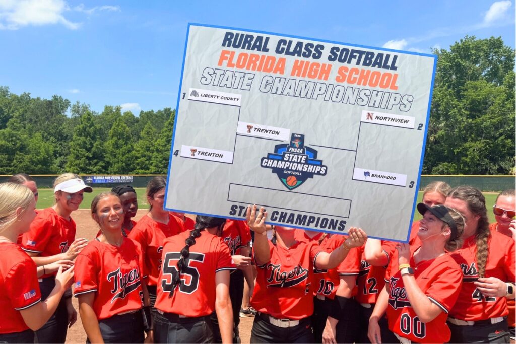 Trenton celebrates after defeating Liberty County in the FHSAA Rural state semifinals. Photo by Mike Ridaught