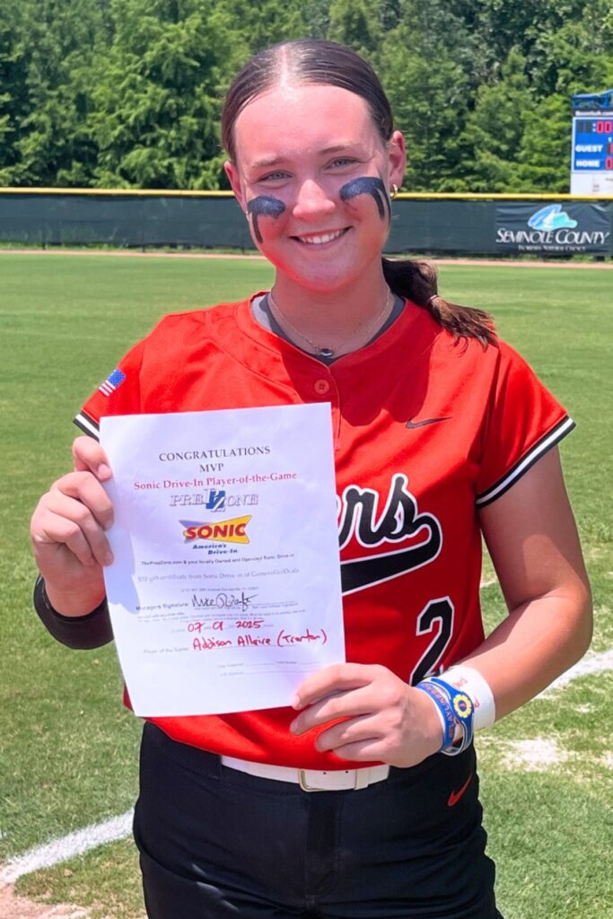 Trenton's Addison Allaire was named the Sonic Player of the Game in a 9-2 FHSAA Rural state championship win over Liberty County. Photo by Mike Ridaught