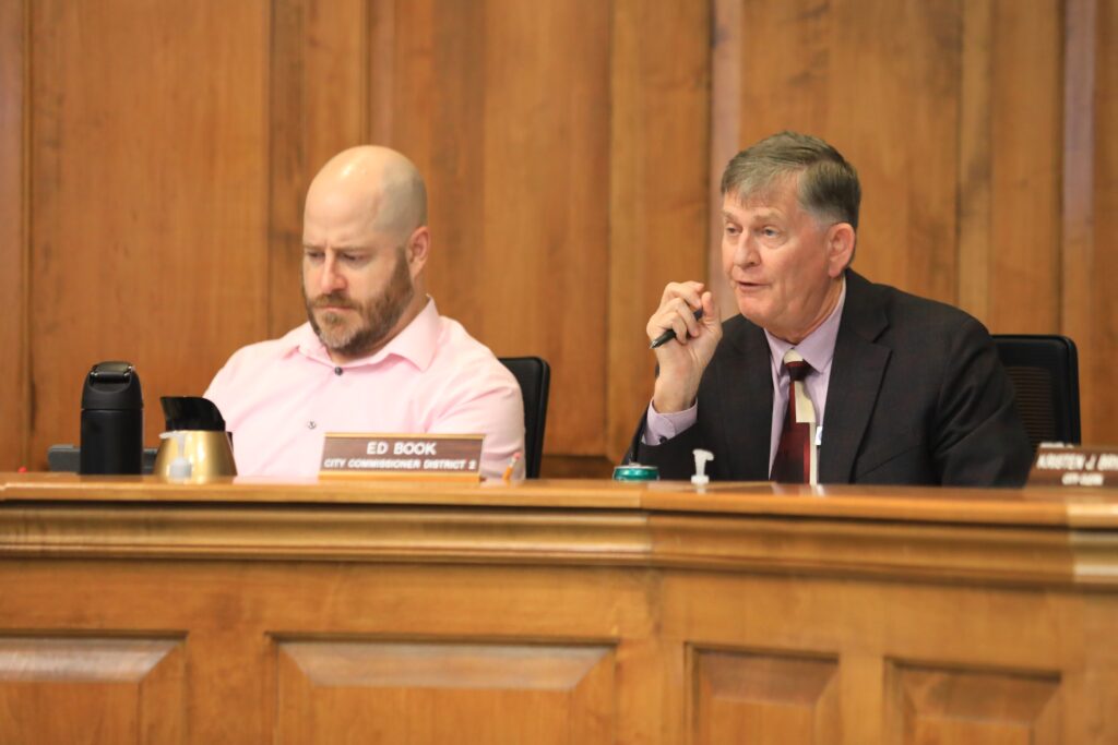 Commissioner Ed Book speaks at a budget workshop with Commissioner Casey Willits. Photo by Seth Johnson