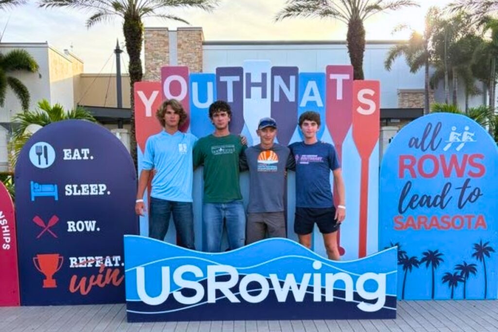 GAR's Mens Youth 4- (Straight Four) has a top nine finish a nationals. Courtesy of Gainesville Area Rowing