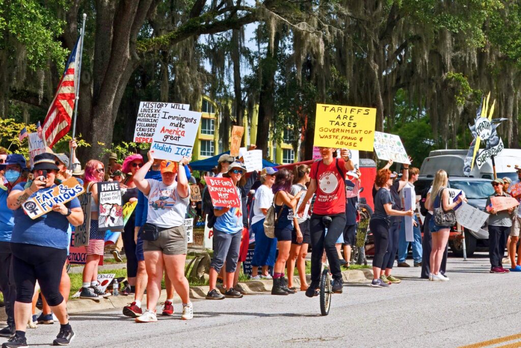 Protesters gathered at Saturday's No Kings Day rally in Gainesville. Photo by Chuck Ross