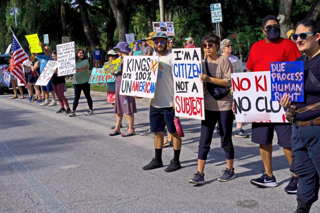 Protesters in Gainesville rally for No Kings Day. Photo by Chuck Ross
