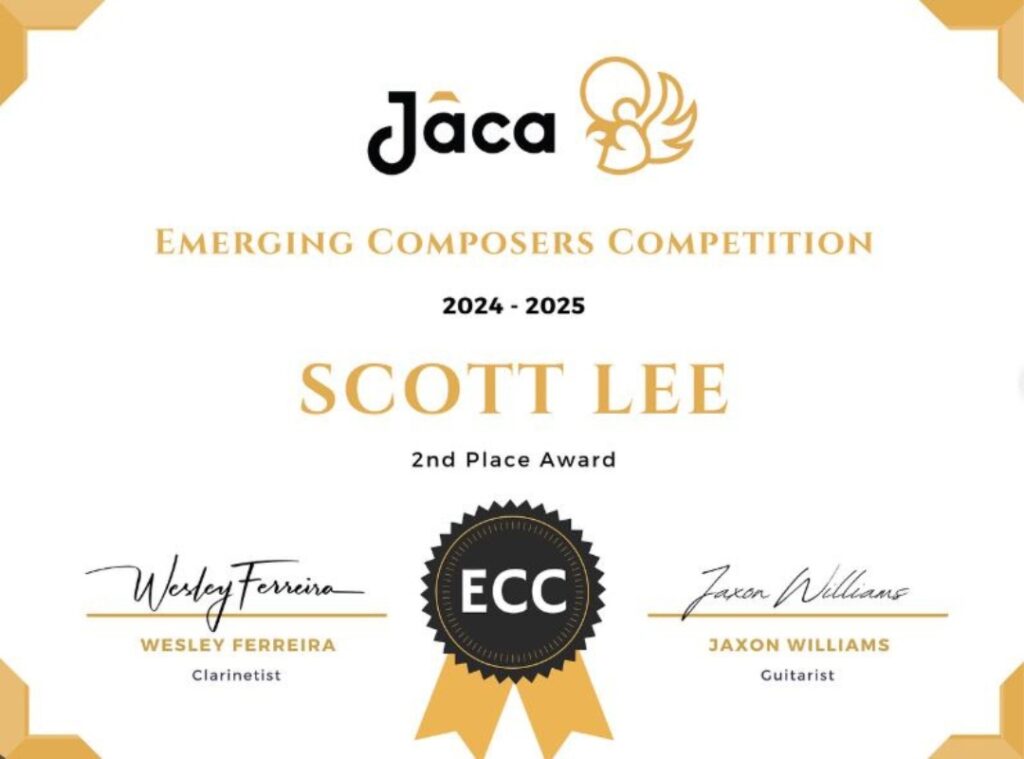 Scott Lee's award for the Emerging Composer Competition. Courtesy of Jaca Music