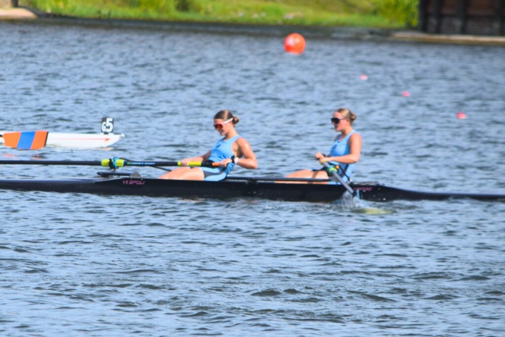 Sophie Goldstein and Addy Mathews in the Women's Youth 2 (Pair) clinch the club’s first silver medal. Courtesy of Gainesville Area Rowing