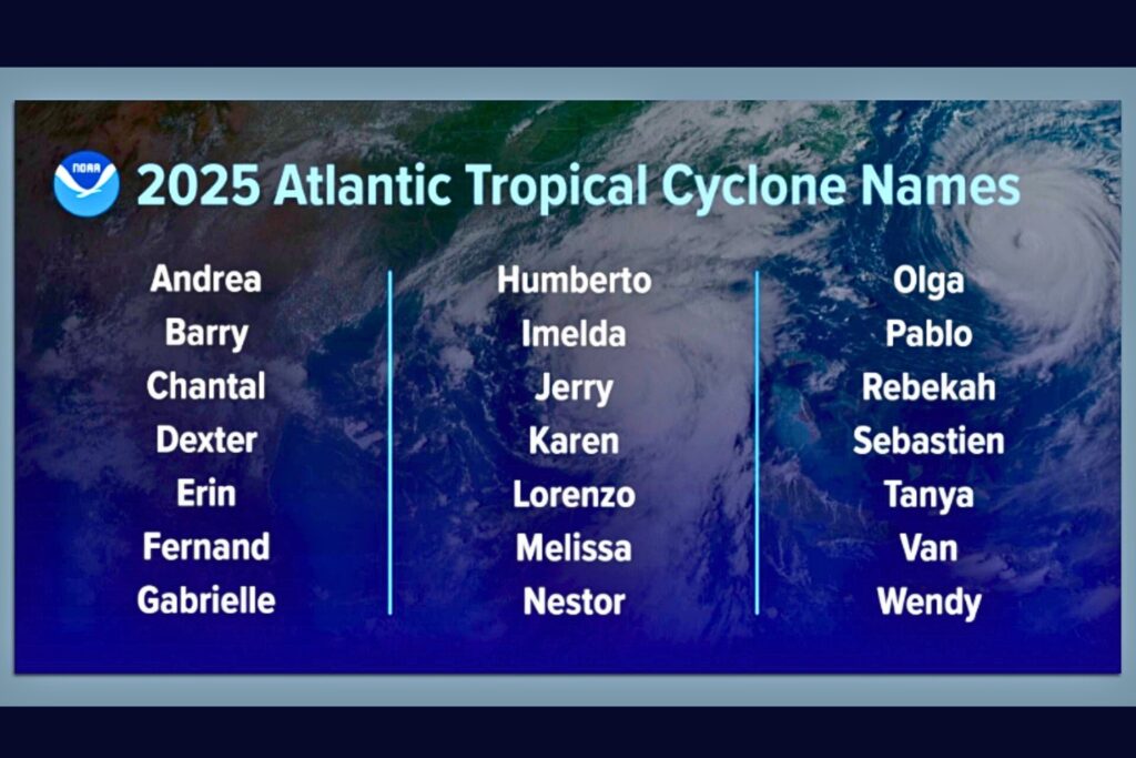 The National Oceanic and Atmospheric Administration released the names for the upcoming hurricane season. Courtesy of NOAA