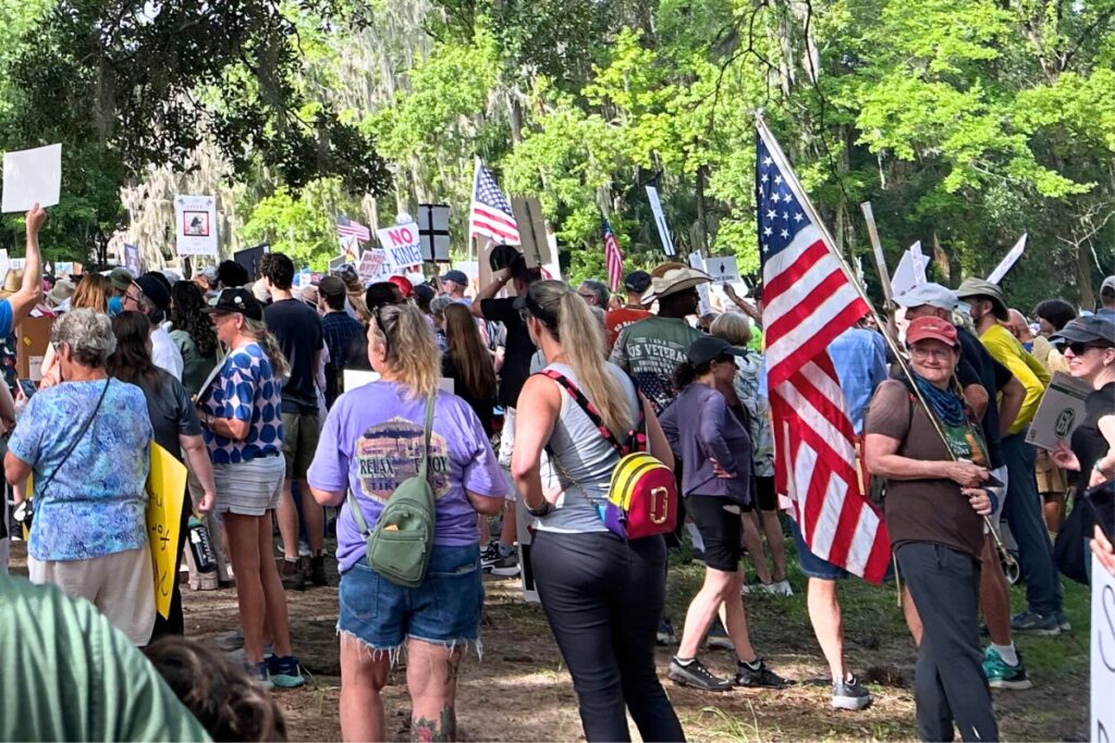 The No Kings Day anti-Trump rally was held at Cora Roberson Park in Gainesville on Saturday.