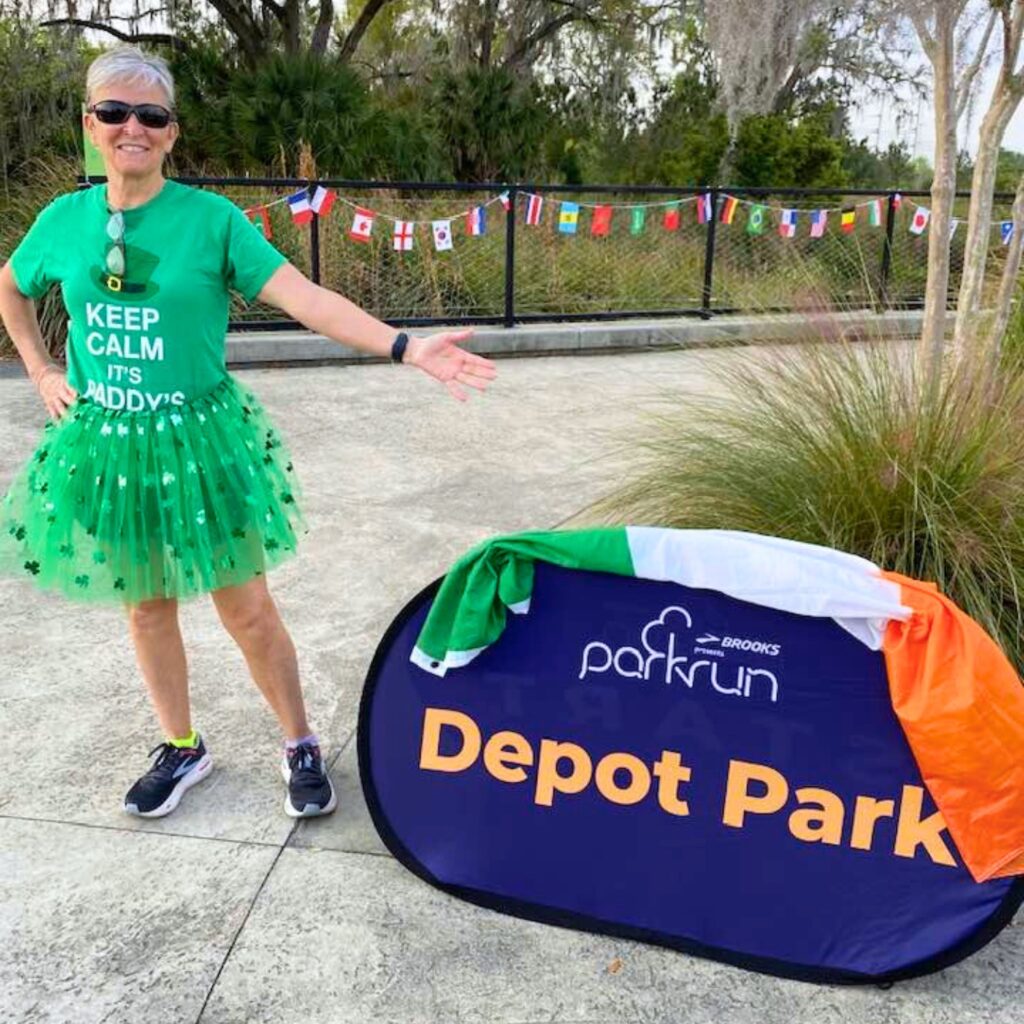 Alachua County parkrun founder Shauna Dixon participates in Parkrun themed for St. Patrick's Day. Courtesy of Shauna Dixon
