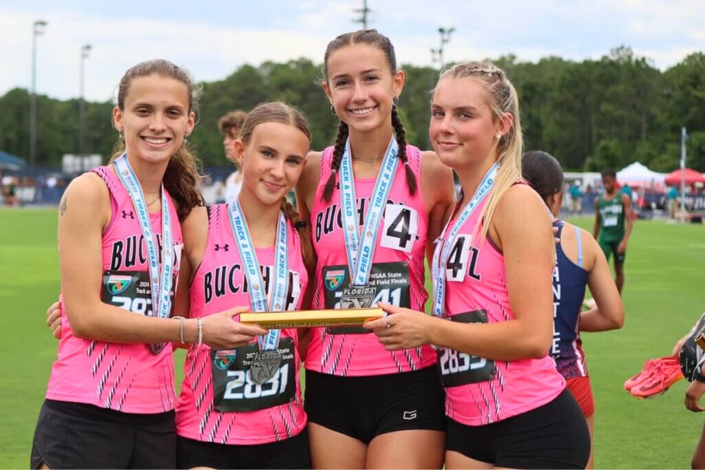 Eleanor Whisler (second from right) was part of the 4x800-meter relay team that set a Buchholz school record. Courtesy of Eleanor Whisler