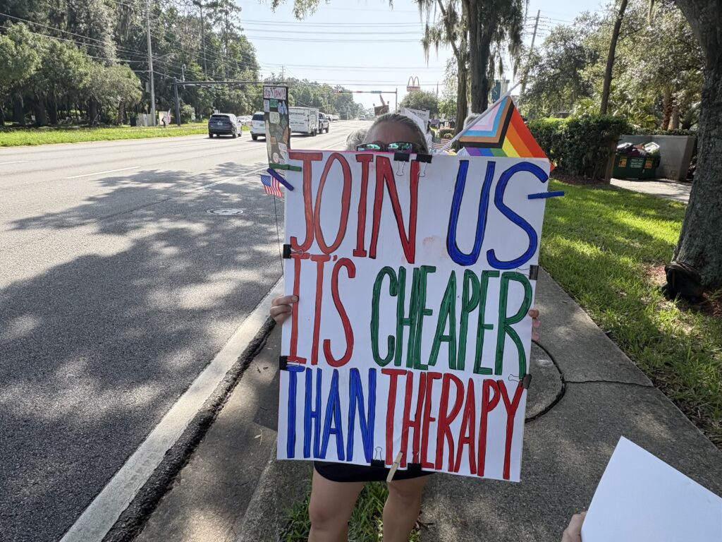Stephanie Parks of Inverness says protesting is her therapy.