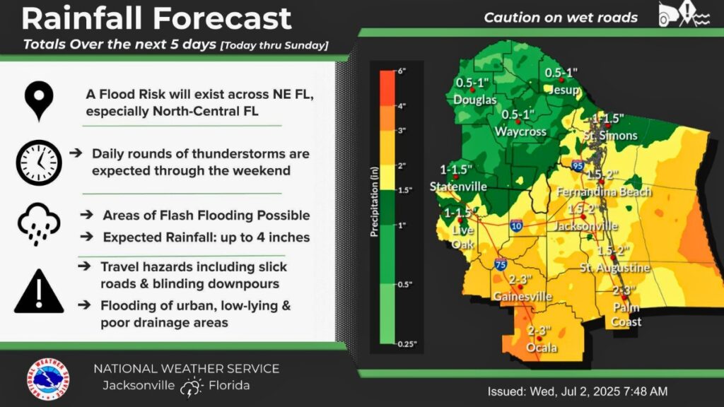 Rainfall forecast 7-2-25. Courtesy of NWS