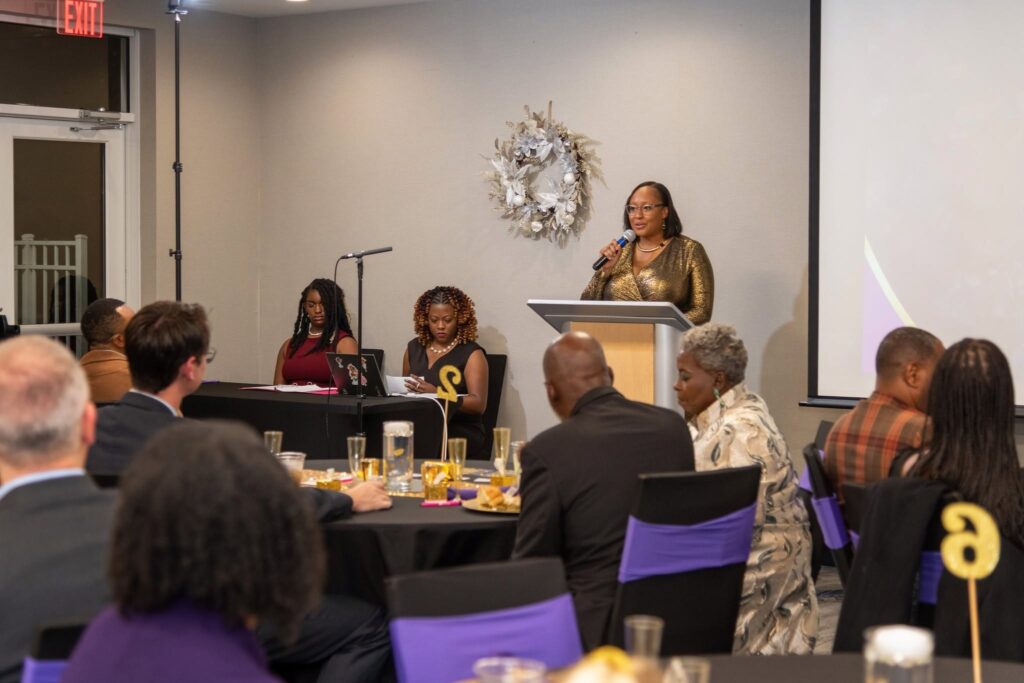 Shareen Baptiste speaks at Dream on Purpose's annual gala in December 2024. Courtesy Dream on Purpose