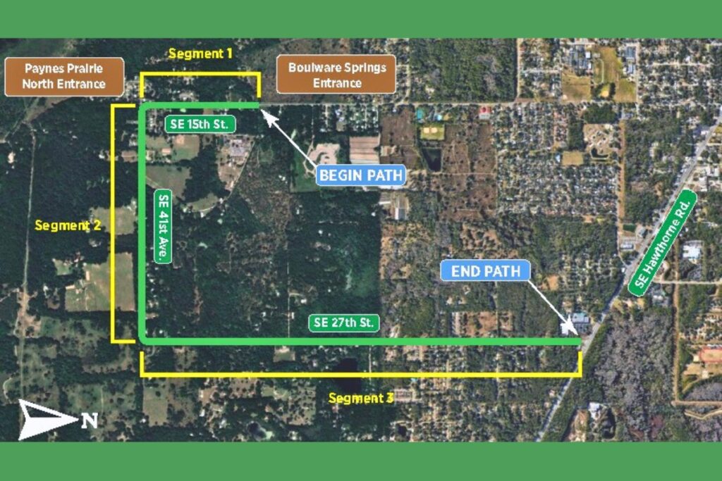 The Kincaid Loop Trail project will follow SE 15 Street, SE 41st Avenue and SE 27th Street in Gainesville. Courtesy of Alachua County