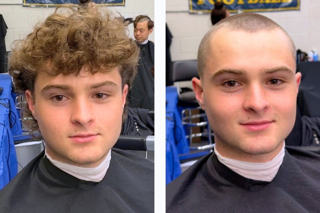 William Collett's before and after haircut entering the U.S. Navy. Courtesy of Tom Collett