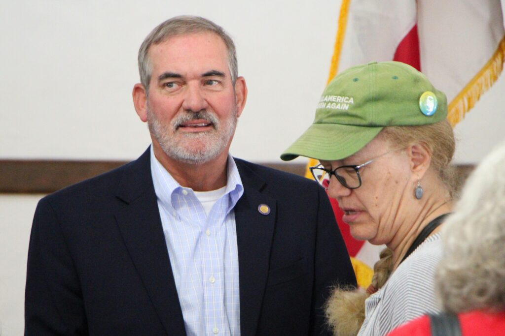 State Sen. Stan McClain speaks to residents after a town hall in Newberry.