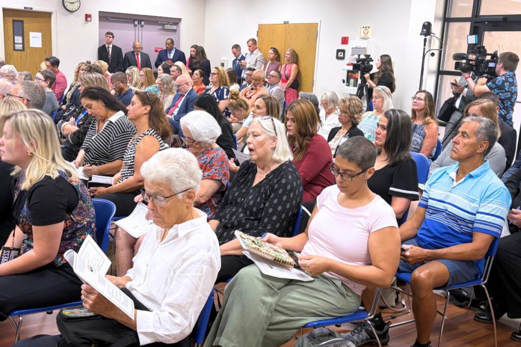 A standing-room only crowd gathered at Wednesday's State Board of Education meeting. Photo by Gary Nelson