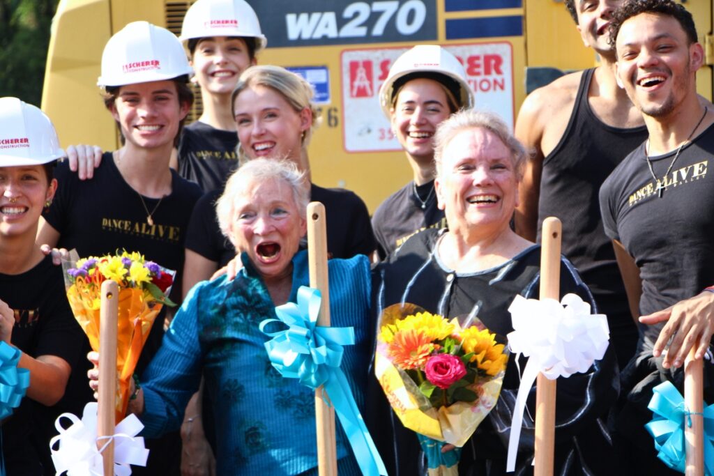 Dance Alive National Ballet founders and sisters Judy Skinner (second from left) and Kim Tuttle (third from left) at new studio groundbreaking. Photo by Lillian Hamman