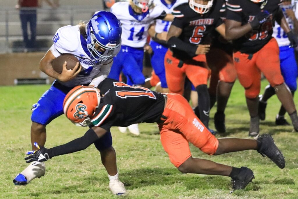 Eastside's Malicah Williams (11) with a tackle against Belleview. Photo by Seth Johnson