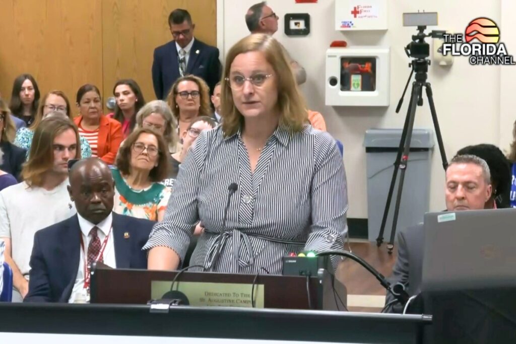 Gainesville High School parent Dr. Crystal Marull addressed the State Board of Education members at Wednesday's meeting. Courtesy of The Florida Channel
