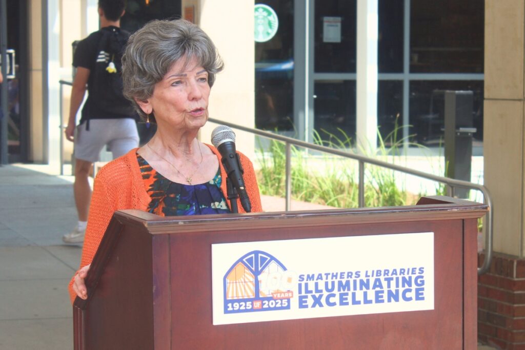 Judy Russell, former dean of University Libraries, spoke at Thursday's ceremony. Photo by Nick Anschultz