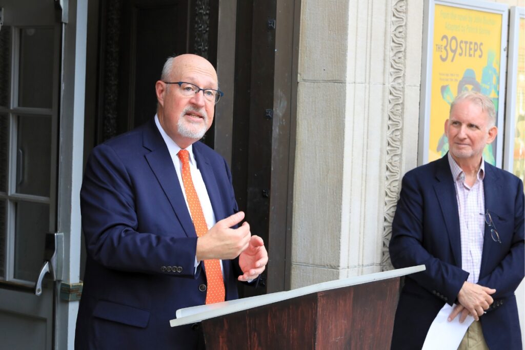 Mayor Harvey Ward speaks at the reopening of Florida's oldest elevator. Photo by Seth Johnson