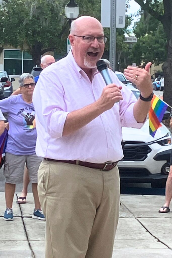 Mayor Harvey Ward spoke at Friday's Rally for Rainbow Visibility protest. Photo by Lillian Hamman