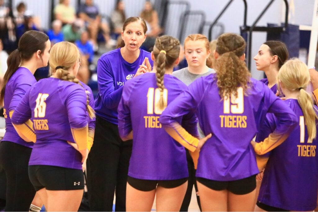Union County coach Tifani Knox talks to her team during a match against Eastside on Thursday. Photo by C.J. Gish