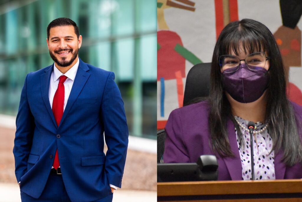 Florida Secretary of Education Anastasios Kamoutsas (left) said Chair Sarah Rockwell had eroded trust with parents in the school district.