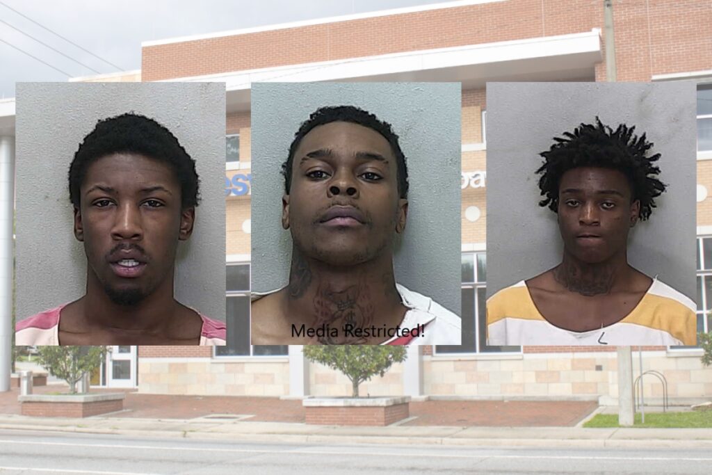 From left, the Gainesville Police Department arrested Kaniel Edwards, Gabriel Frazier, Jr. and Jarrett Jones in connection with the Easter shooting at TB McPherson Park.
