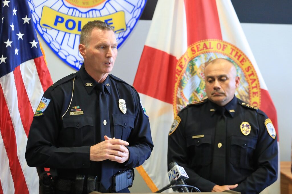UFPD Chief Bart Knowles (left) said collaboration with the Gainesville Police Department allowed the quick arrest of Riley Washington.
