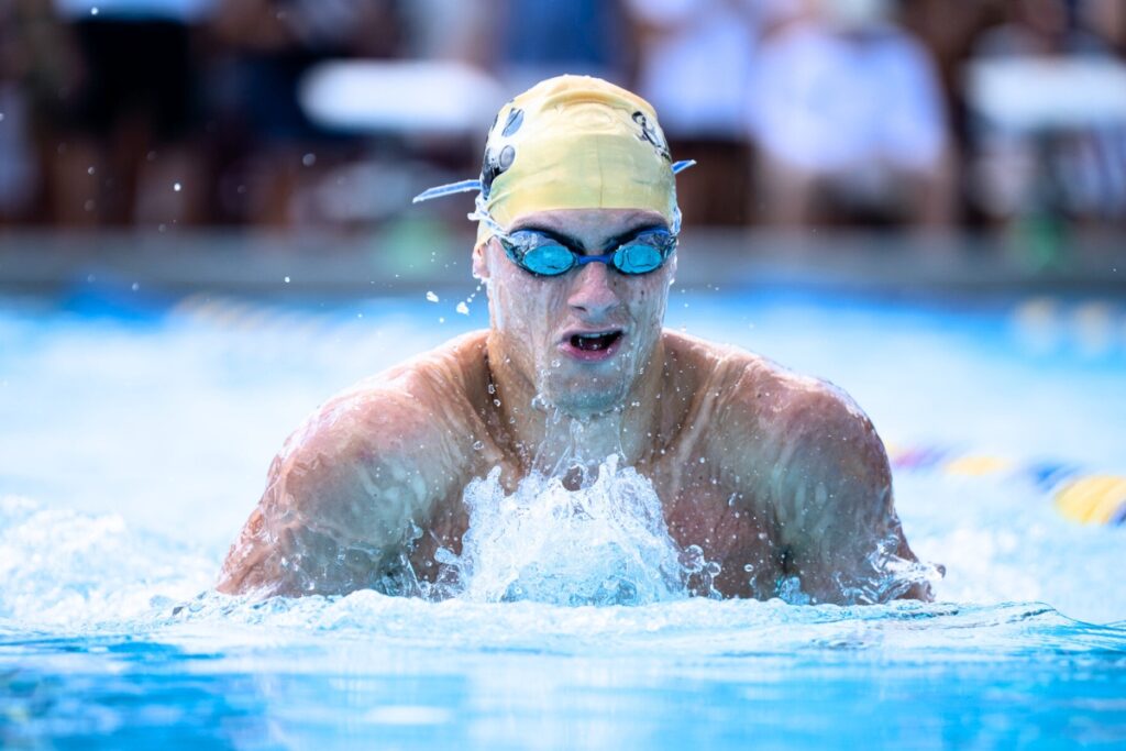 Buchholz's Isaac Rick in the boys 100-yard breaststroke at the 2025 Rob Ramirez City Championship Meet. Photo by Tim Rodriquez