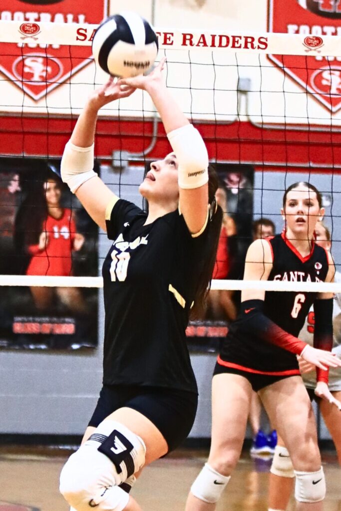 Buchholz's Sophia Lingis (10) with a set against Santa Fe. Photo by C.J. Gish