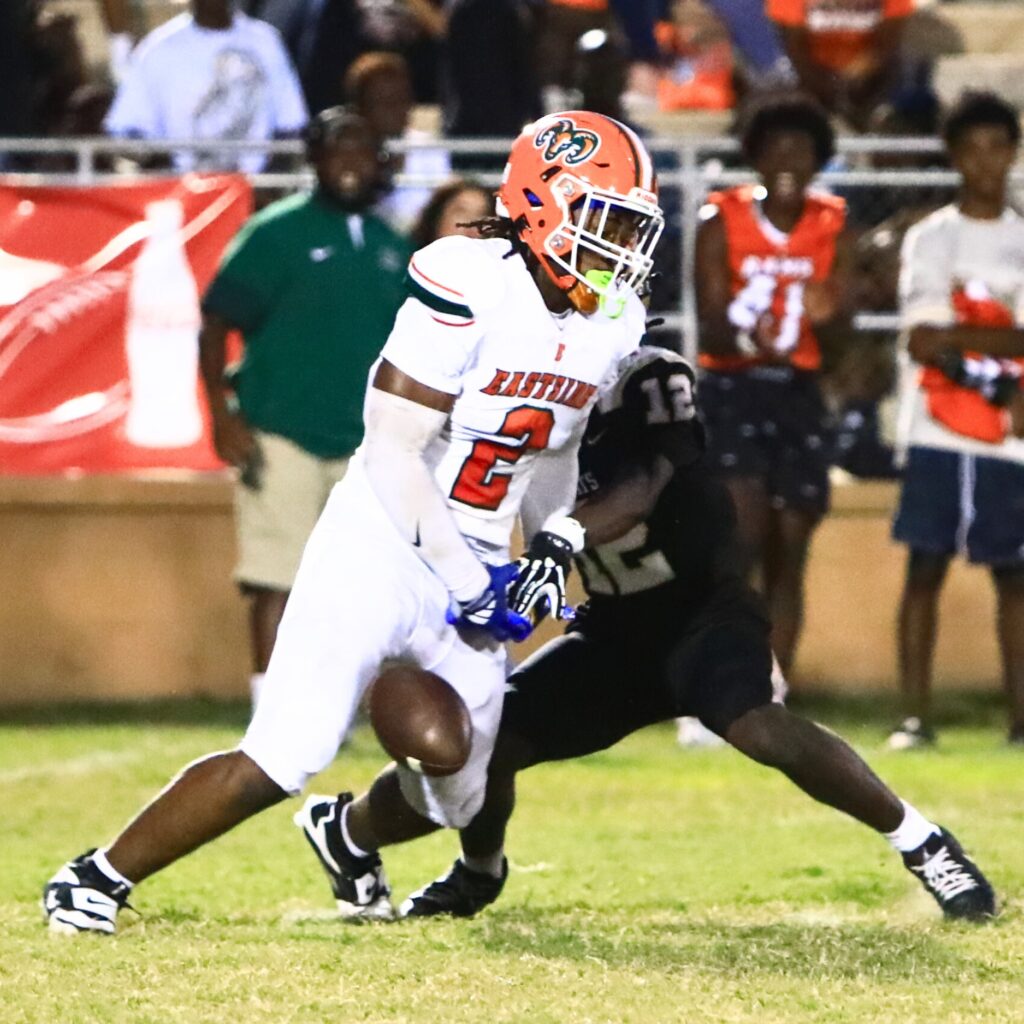 Eastside's Demarco Daniels (2) nearly intercepts a Buchholz pass in the first quarter. Photo by C.J. Gish
